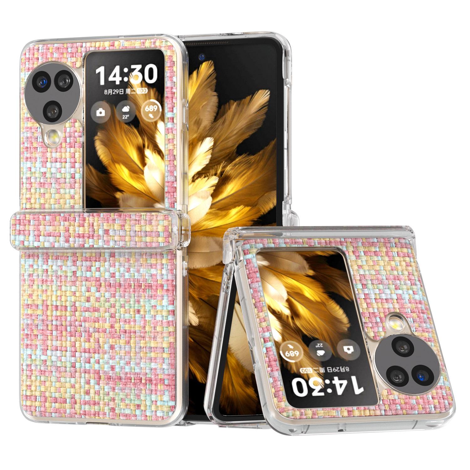 

Для Oppo Find N3 Flip 5G Case Colorful Plaid Texture PU Leather+PC Back Phone Cover Pink