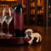 Creative Planter Edge Decor Lying Pug Statue for Planter, Dog Figurine with Red Wine Tabletop Animal Ornament Glass, Cute Resin Flower Pot Decoration