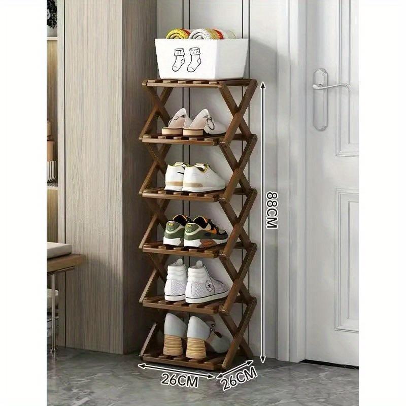 Folding Bamboo Shoe Rack, Multi-Layer Narrow Space Saving Storage Organizer No-Installation Required Shoe Shelf for Small Spaces