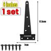 3/4/6 Inch Black T-Strap Hinges Rustic Gate Strap Hinge Rustproof Gate Door Black Hinges for Windows, Fence and Barn Gates