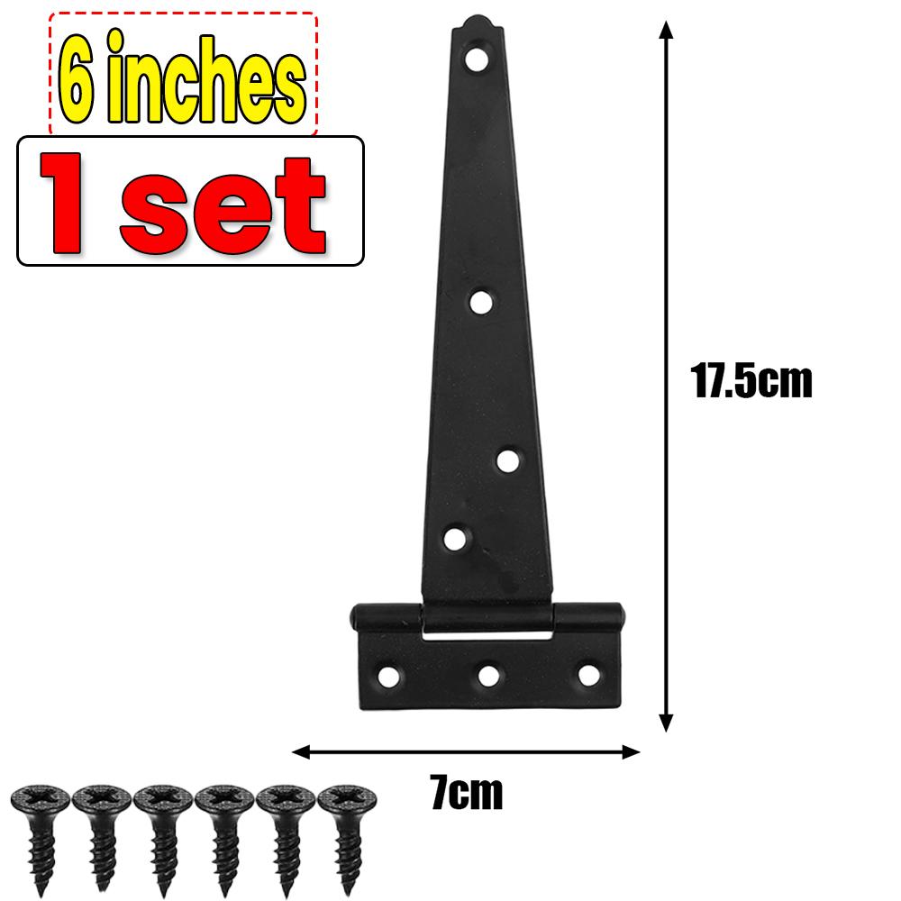 3/4/6 Inch Black T-Strap Hinges Rustic Gate Strap Hinge Rustproof Gate Door Black Hinges for Windows, Fence and Barn Gates