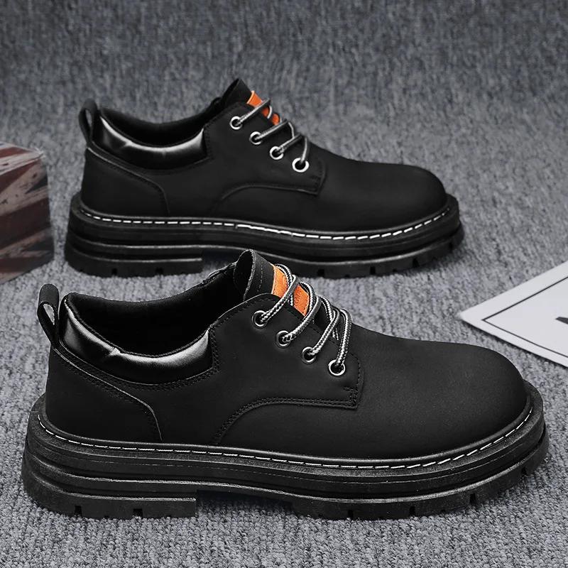 Fashionable Trendy Low-cut Boots for Men Casual Outdoor Workwear Shoes Lace-up Design in Yellow