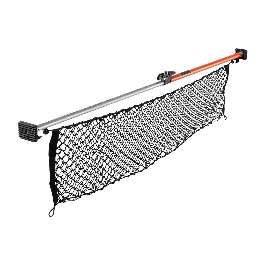 Cargo Bar, Ratcheting Cargo Bar Adjustable from 1016mm to 1854mm, Heavy-duty Steel Cargos Stabilizer with Storage Net & Non-Slip Pads, Telescoping