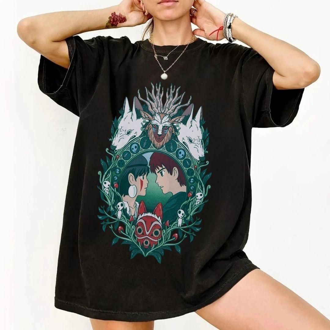 Universe Studio Ghibli Princess Mononoke Frame Portrait T-Shirt Mens Womens Tees Top Mononoke Shirt 2XL