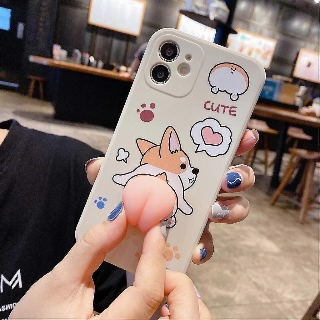 Men and Women Creative Funny Novelty Waving 3D Pink Butt Animals Soft TPU Silicone Rubber Phone Case, for iPhone 11||Corgi Butt White