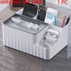 1pc Versatile White Vanity Organizer Cosmetic Display Case & Tissue Holder, Multi-Functional Storage for Remote Controls & Sundries