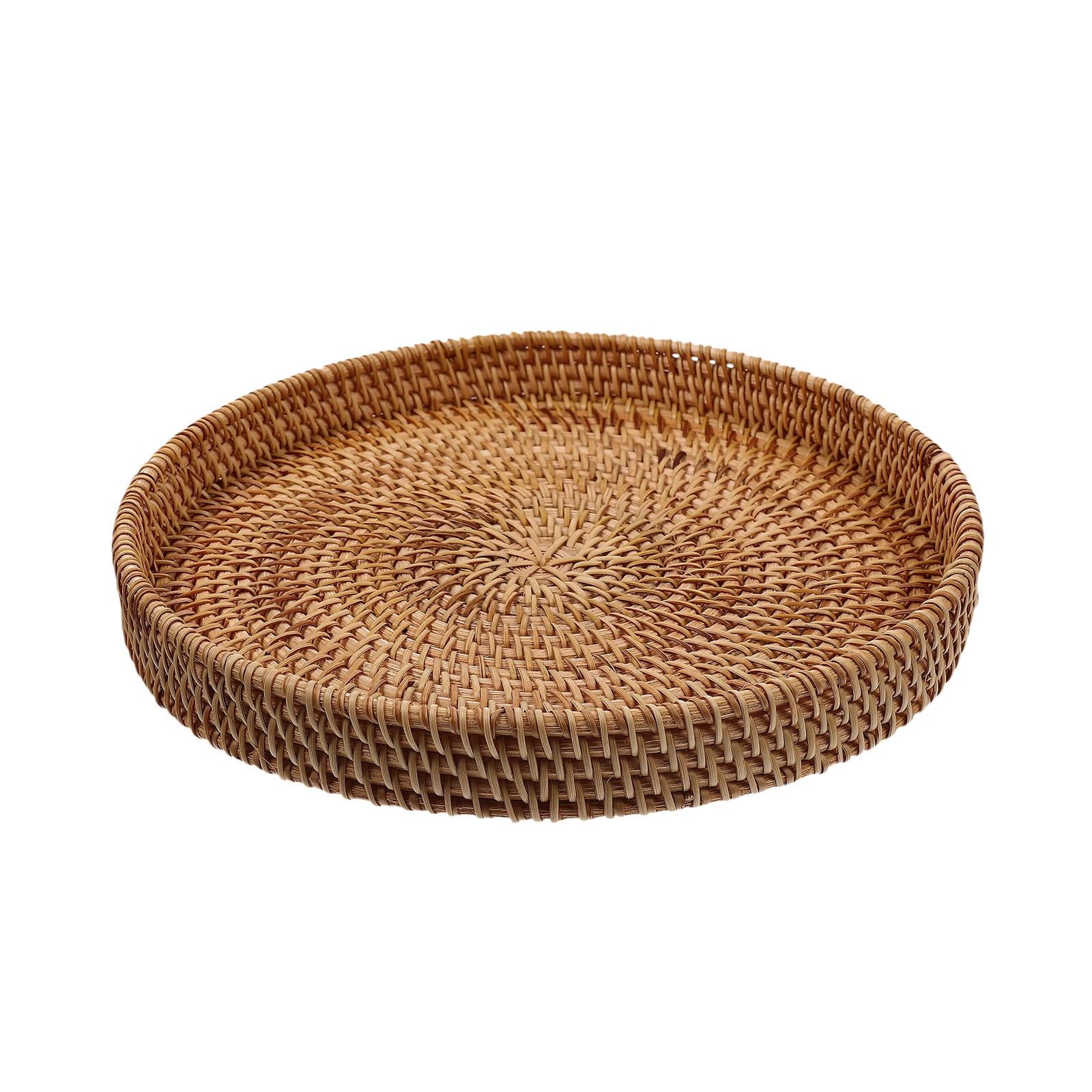 

Round Rattan Serving Tray For Dinner Parties And Decor,Fruit Basket Rattan Coffee Table Fruit Plate One Size