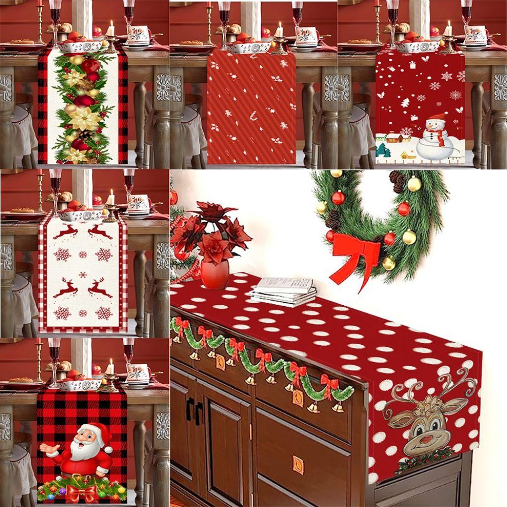Bedruckter Weihnachts-Tischläufer Frohe Weihnachten Tischflagge Neujahrs-Tischdecke Heimparty-Dekor