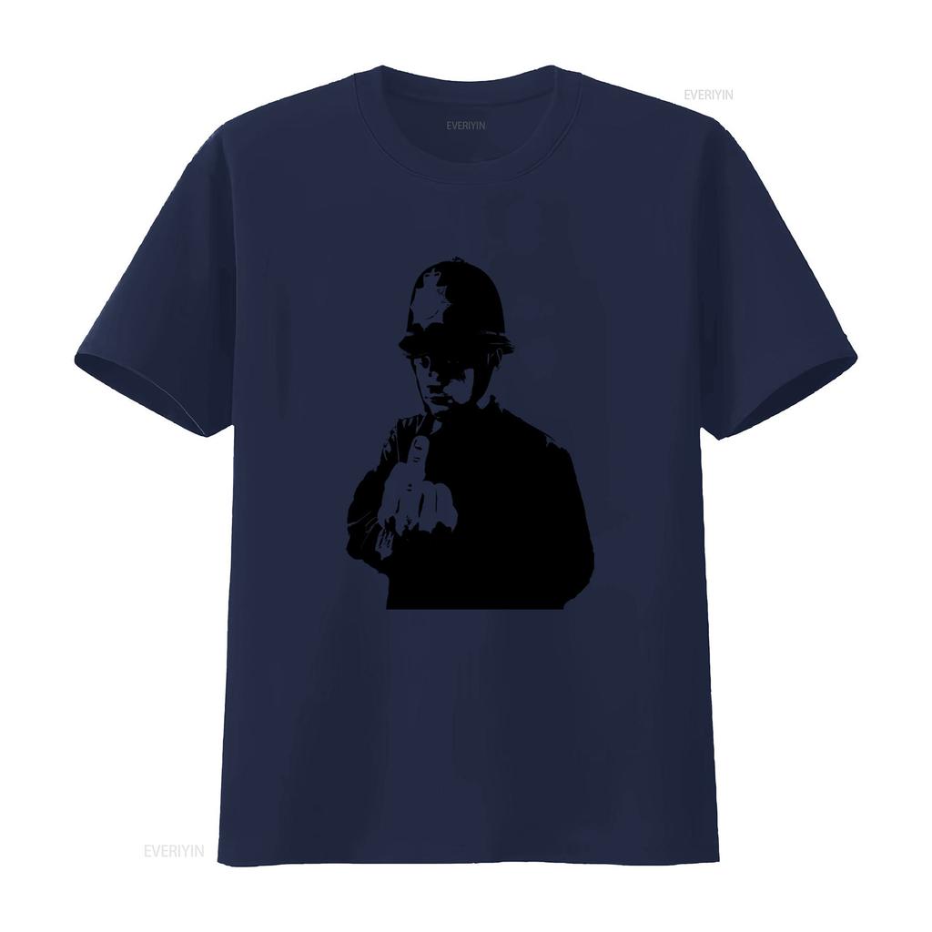 Mens Banksy Rude Policeman Copper Graffiti Art T Shirt Streetwear Fashion vintage Washed Versatile homme Casual streetwear