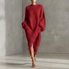 AA Europe and America 2026 autumn and winter new round neck loose split temperament women's clothing medium and long dress