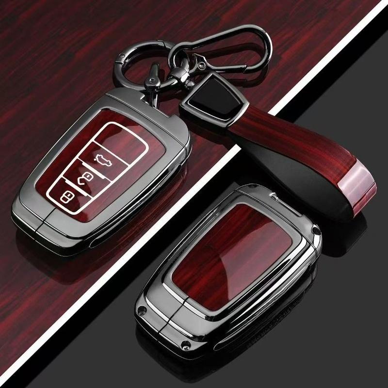 Zinc Alloy Key Fob Cover for Toyota Venza/C-HR/Levin GT/Avalon/Land Cruiser Prado/Wildlander, KeyCase Shell with Keychain