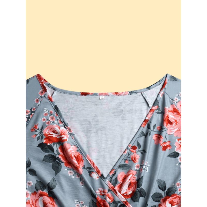 Plus Size Women's Deep V Sexy Casual Print Top