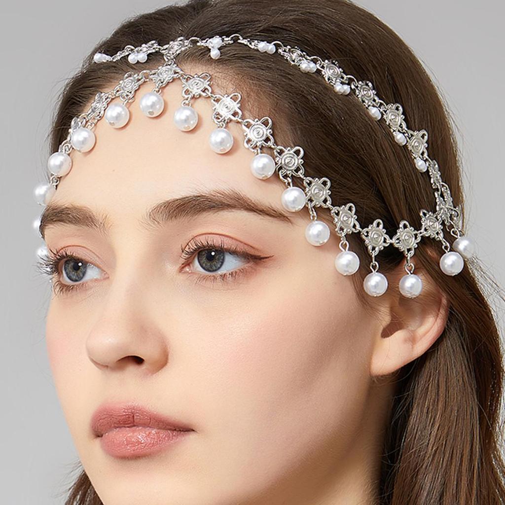 European & American Bridal Headdress, Indian Pearl Tassel Hair Chain, Exotic Hair Accessories