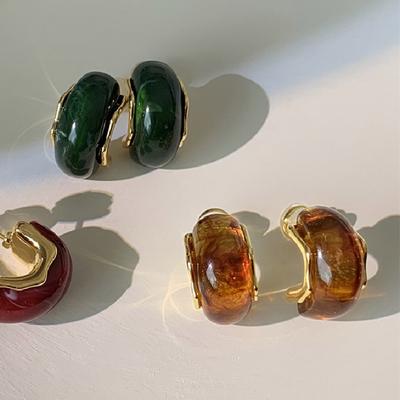 Caramel Earrings Retro Net Red Temperament Female French Palace Amber Earrings