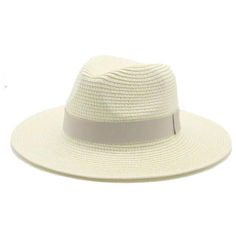 Black Ribbon Panama Straw Hat Flat Eaves Outdoor Spring and Summer Sunshade Beach Hats for Women