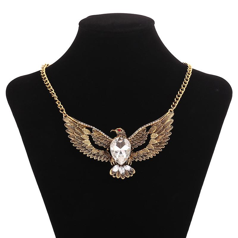 Vintage Eagle Pendant Necklace With Gemstone Water Drop Chain For Boho Style Jewelry