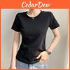 T-shirt di Cotone Basica da Donna a Maniche Corte con Girocollo per Uso Casual Estivo