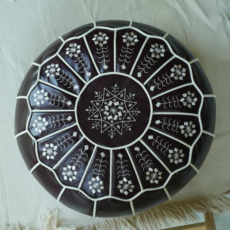 50x30cm Moroccan PU Leather Pouf Embroider