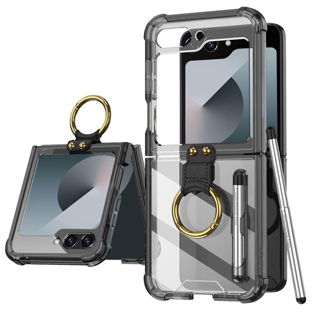 

GKK For Samsung Galaxy Z Flip6 5G Case Shockproof Phone Cover Ring Kickstand with Stylus Transparent Black