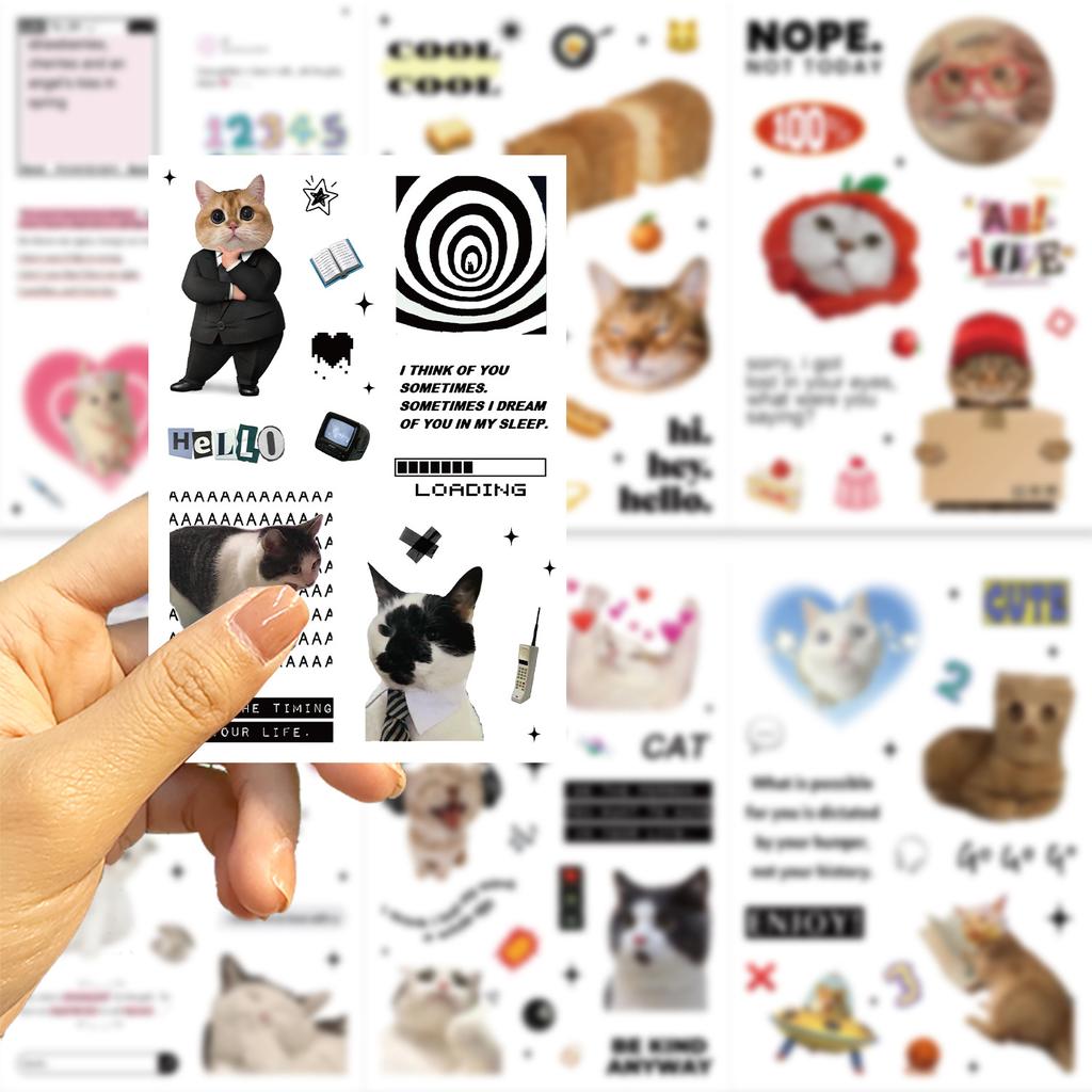 8 Styles of INS Cat Expression Meme Stickers Waterproof Diary Hand Account Stickers Gu Card Stickers DIY Decorative Stickers