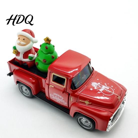 Miniature Truck Model Christmas Pickup Figurine Vintage Car Statue with Santa Claus Red Figurine Tree Snowman Alloy Vehicle Ornament for