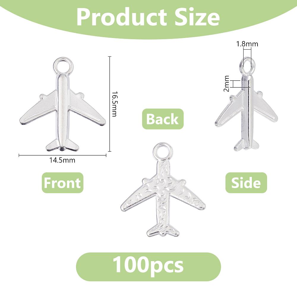 100Pcs Alloy Pendants Airplane Silver 16.5x14.5x2mm Hole: 1.8mm