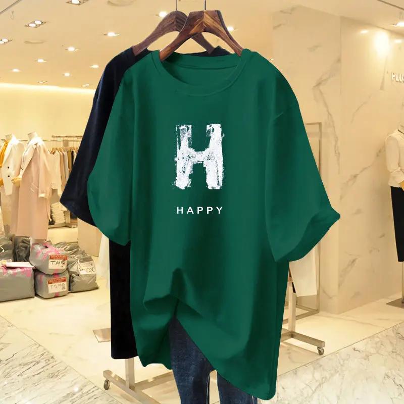 Women's Printed T-shirt, Pure Cotton Short Sleeved T-shirt, Round Neck Casual Top, Basic Sweater