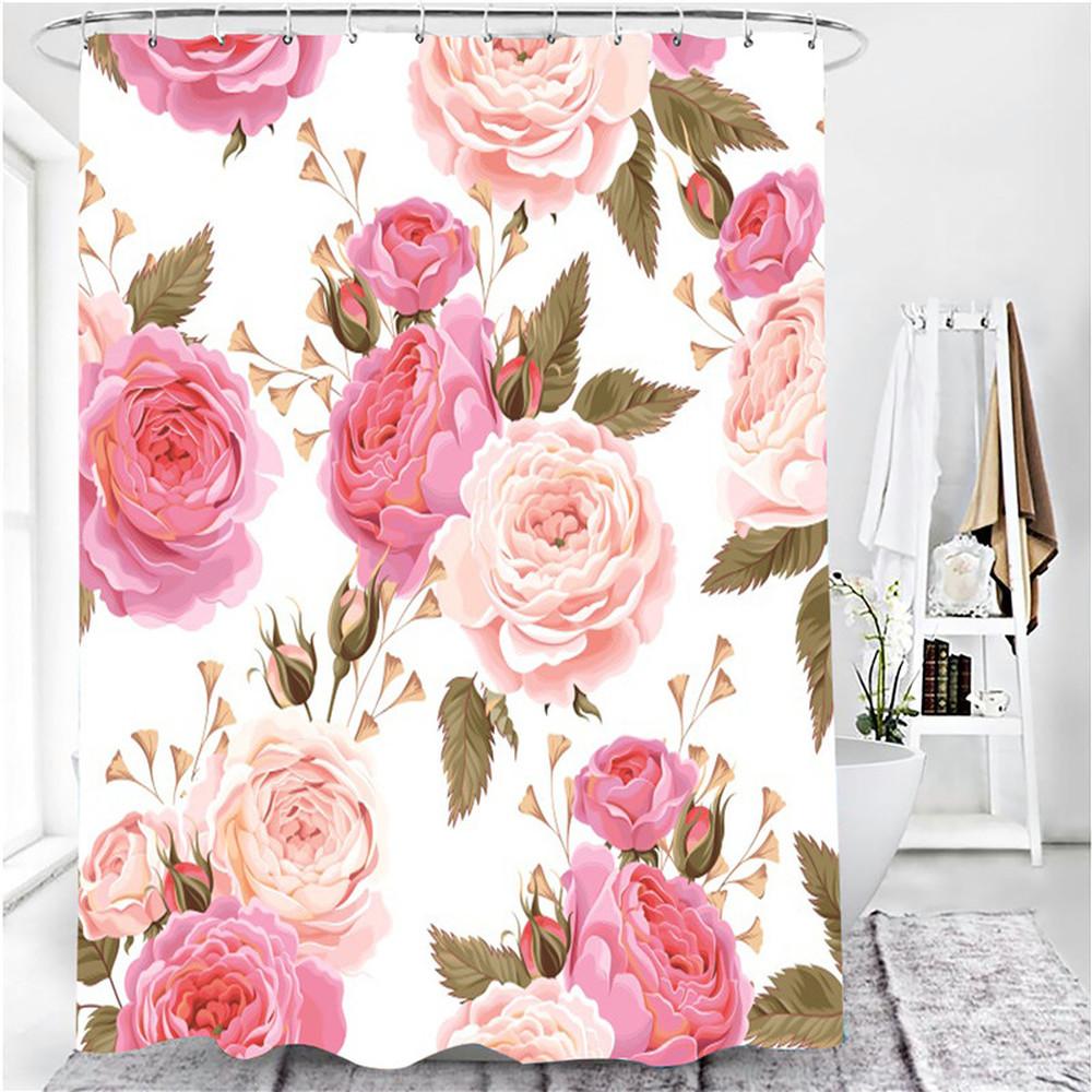 Pink Flowers Rose Elegant Printed Shower Curtain Set Waterproof Women Bathing Bathroom Pedestal Rug Lid Carpet Cortina Ducha
