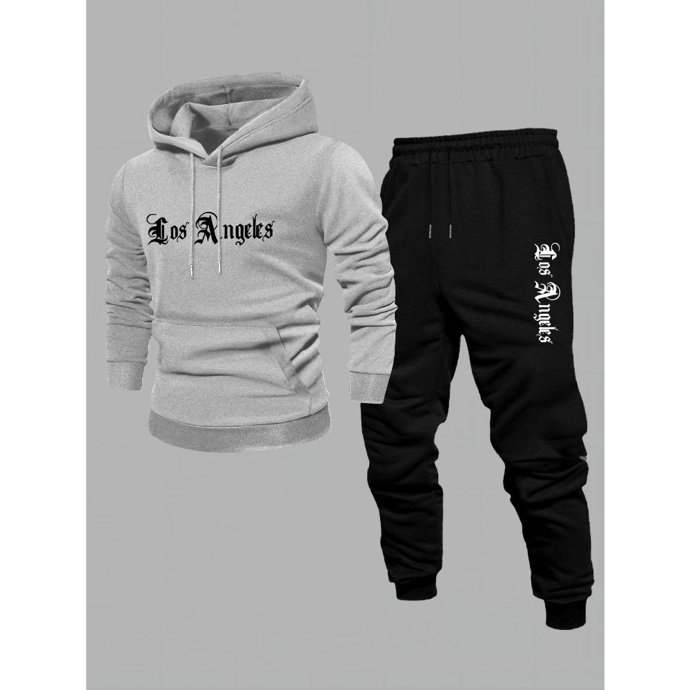 Men'S Sweatshirt And Long Pants 2pcs Set, American Street Style, Fall Winter Vacation Wear, Regular Fit
