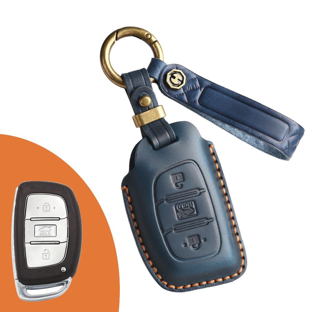 Handmade Leather Key Cover for Hyundai IX35 Elantra Verna Retro Style Car Key Protector