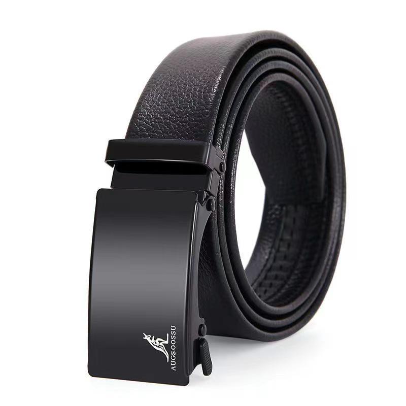 Men’s Automatic Buckle Leather Belt with Customizable Logo - Perfect for Business and Casual Wear