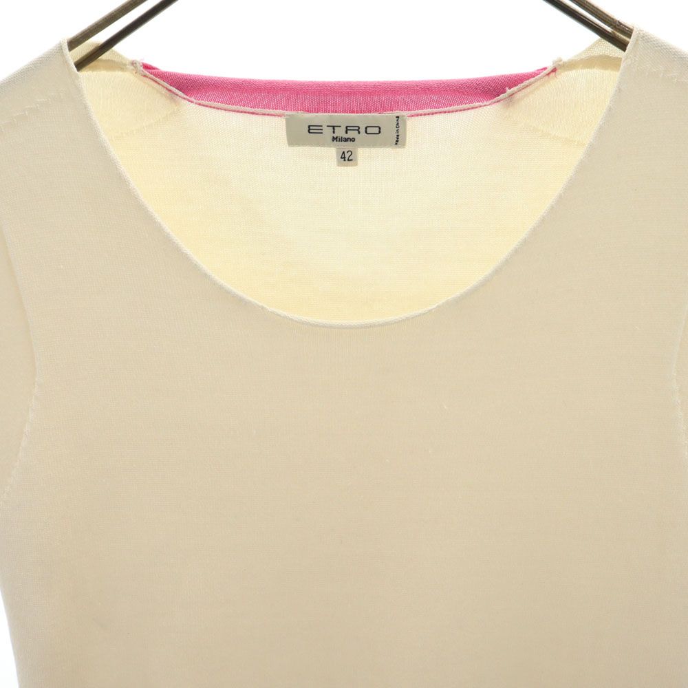 ETRO Silk Blend Short sleeve sweater 42 Ivoryx pink Milano knitwear Women Used