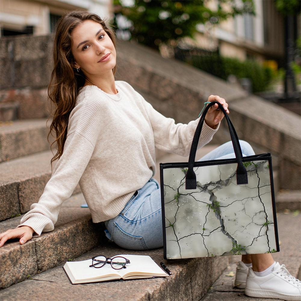 Cracked Wall Print Tote Bag Stylish Casual Daily Carry Handbag for Outdoor Shopping