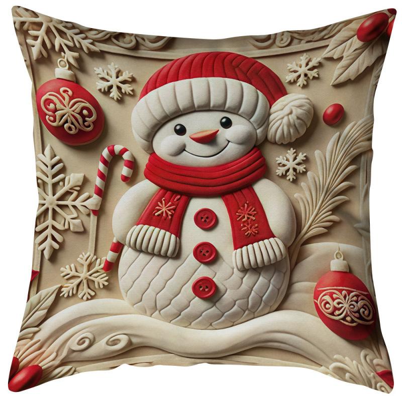 4-Piece Christmas Pillow Cover Set with Santa, Snowman, and Reindeer Designs for Living Room & Bedroom Decor