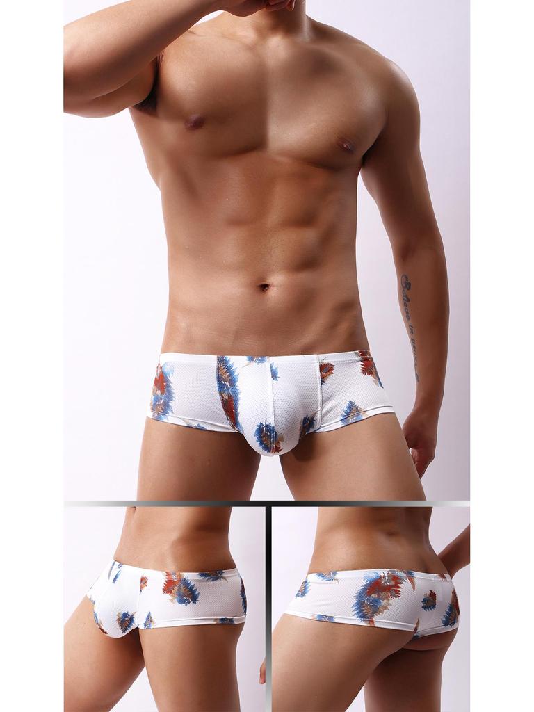 European and American Low-Rise Men's Head Print Mesh Underwear with Moisture-Wicking and Breathable Fabric