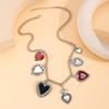 Fashionable Gothic Chunkies Chain Necklace With Flaming Heart Charm and Evil Eyes Pendant for Halloween Jewelry