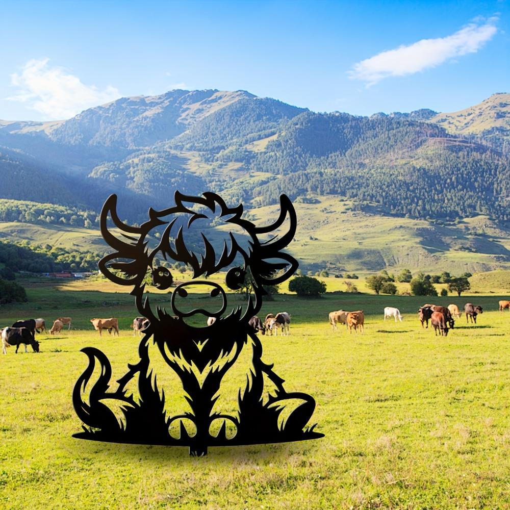 Wrought Iron Highland Cow Garden Stake Metal Art Outdoor Yard Decor Spring Gift