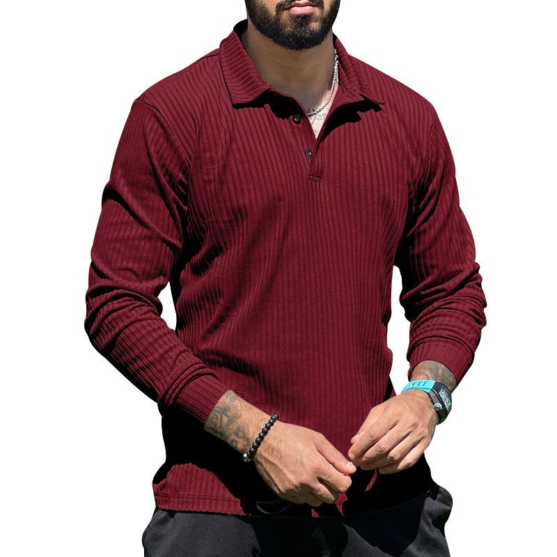 Men S Long Sleeve Ribbed Polo Shirt Slim Fit Casual Top