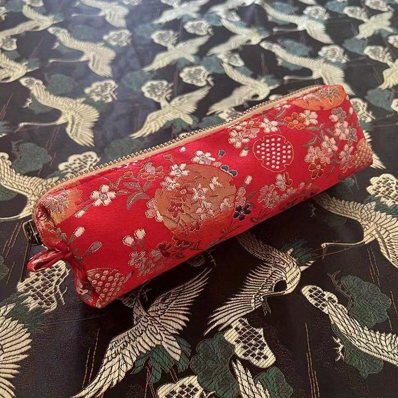 Vintage Guldprägling Broderi Pennväska Stor Kapacitet Pennfodral Pennpåse Sminkväska Student Skrivmaterial