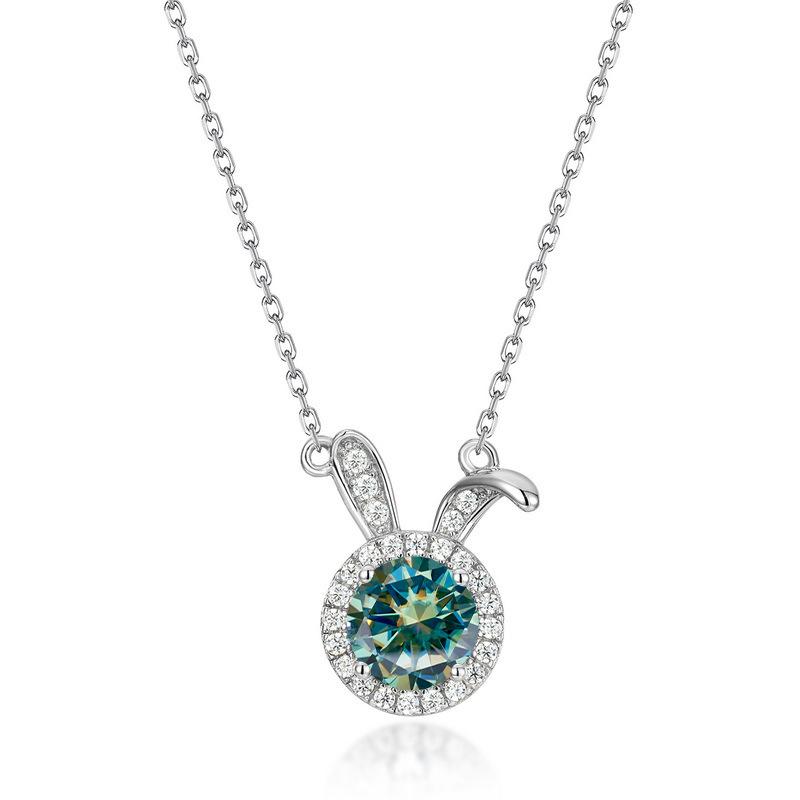 6.5mm Summer 925 Sterling Silver Moissanite Necklace For Women Cute Rabbit Pendant D VVS1 Fine Jewelry