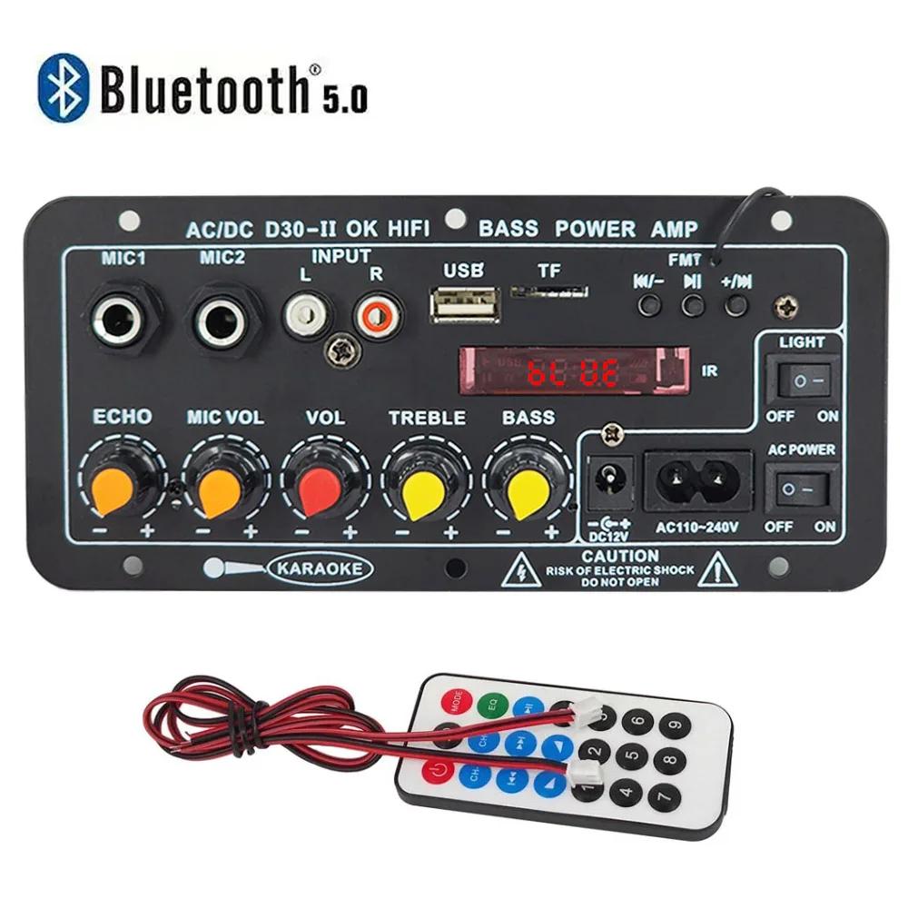 110V 220V 12V digitální deska zesilovače Bluetooth Subwoofer Duální mikrofon Karaoke zesilovač Reproduktor Domácí kino 30W DIY