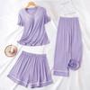Damen Pyjama-Zweiteiler mit kurzen Ärmeln und Shorts und Brustpolstern, Bequemes einfarbiges Set für Studenten und Zuhause