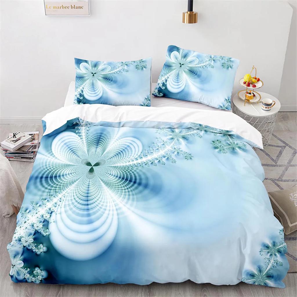 Snowflake Duvet Cover Winter Theme Geometric Pattern Microfiber Blue Floral Quilt Cover for Girl Children Christmas Decorations