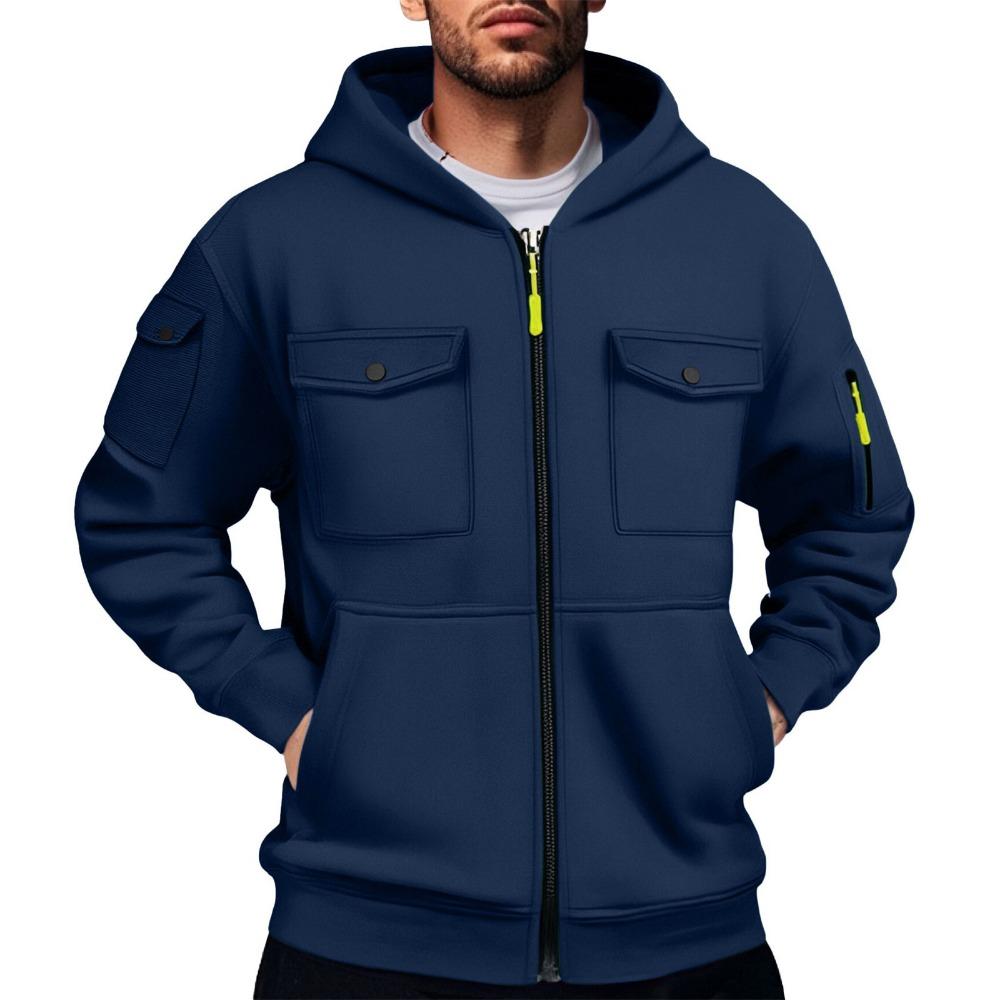New American Style Innovative Men's New Multi-pocket Cardigan Zipper Hooded Sweatshirt