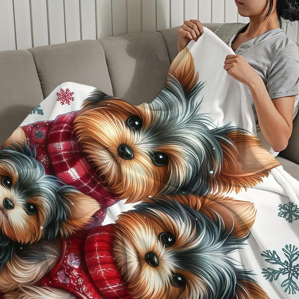 Christmas Holiday Cute dog Yorkshire Terrier soft warm plush blanket dorm sofa living room pet hogar bedroom gift home Flannel