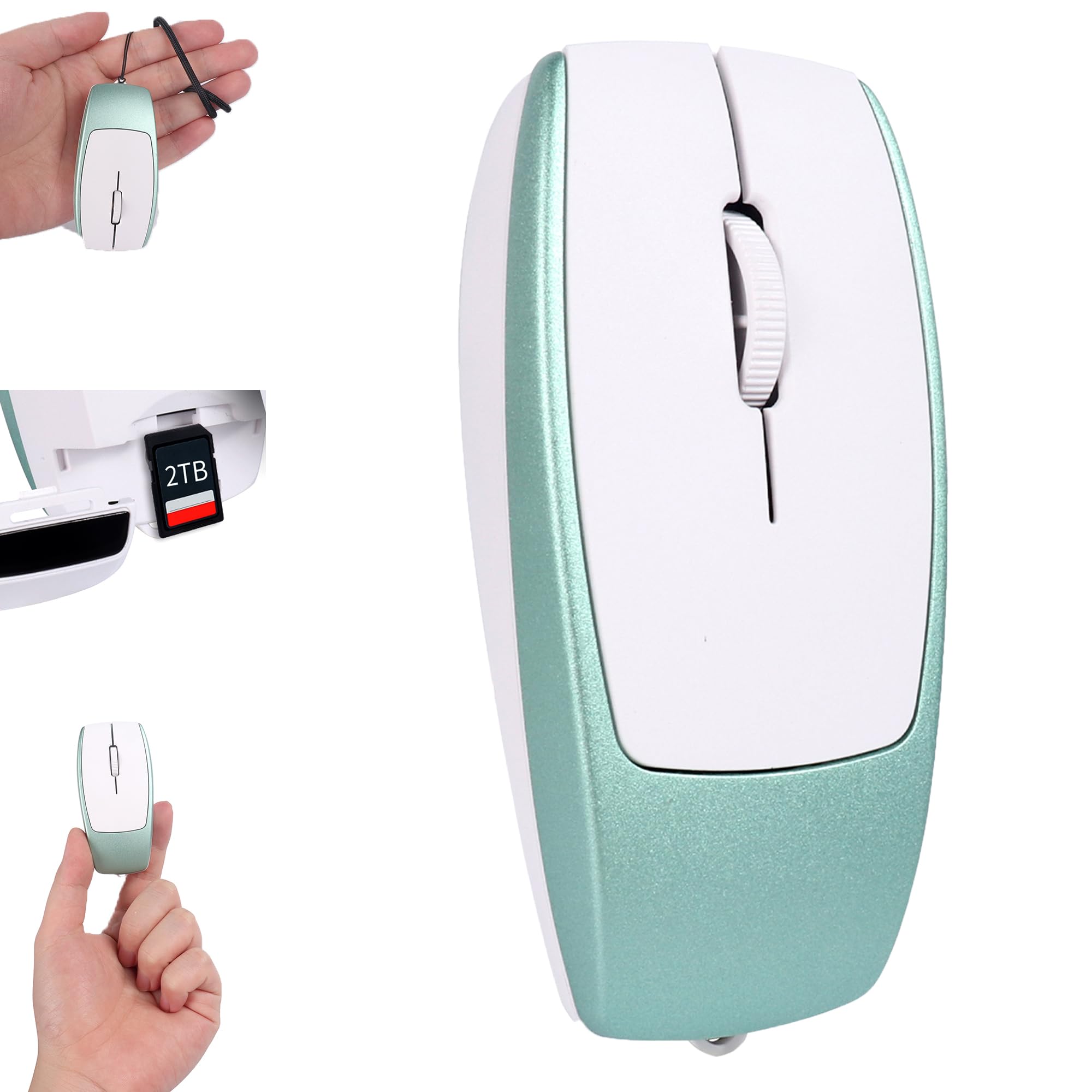 

Wireless Mouse with TF Card Lightweight 4 Mini Quiet for and Smartphones Dual-Function Bluetooth, Reader, Ultra-Small, (25g), Slim, Mobile, зелений