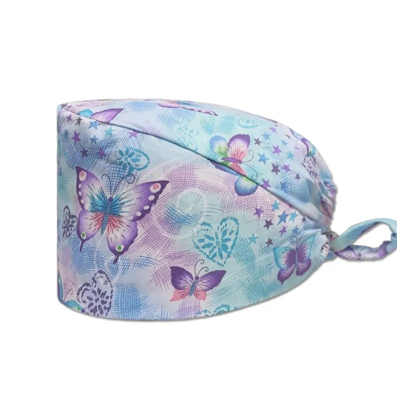 HZMNOI 100% Coton Bonnets Chirurgicaux Imprimés à Lien Arrière Section Élastique Bonnet de Bloc Infirmière pour Hommes Femmes Hôpital Chapeaux Médicaux Nouvelle Arrivée