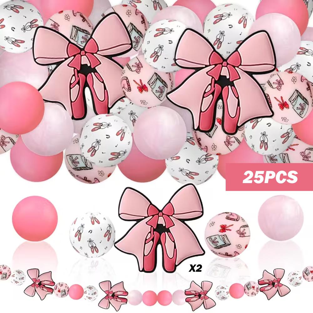 

25/44/66PCS Valentine s Day Bow Silicone Bead Set, perfect for DIY handmade crafts such as keychains, necklaces, bracelets, etc