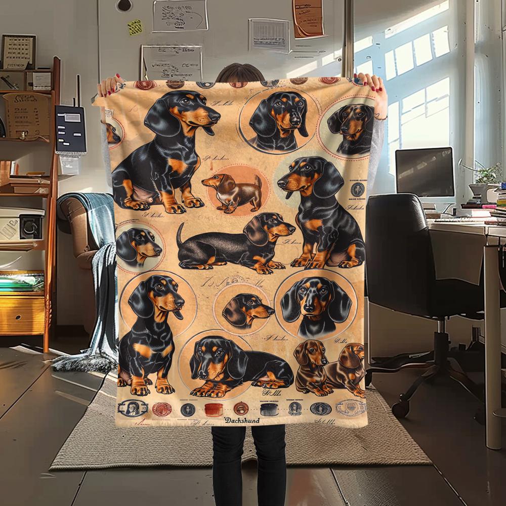 1Pc Bulldog Dachshund Print Flannel Blanket, High quality Comfortable for All Seasons, Home Decor, Warmth and Comfort, Perfect for Christmas Gifts
