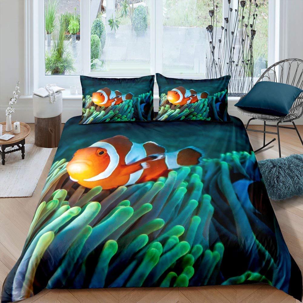 Clownfish Duvet Cover Sets For Kids Queen Size Lightweight Down Quilt Covers Bedroom Decor 2 Pillowcases 1 Duvet Cover No Quilt